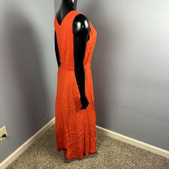 Vtg Claude Rene Orange Linen Side Button Sleeveless Dress Maxi Belt Sz 14 New - Picture 6 of 15